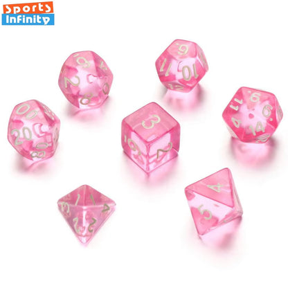 7 Pcs Set Clear Pink Dice Numbers D4 D6 D8 D10 D Percentage D12 D20 Polyhedral Dices Kit for DND COC TRPG RPG Board Games Party